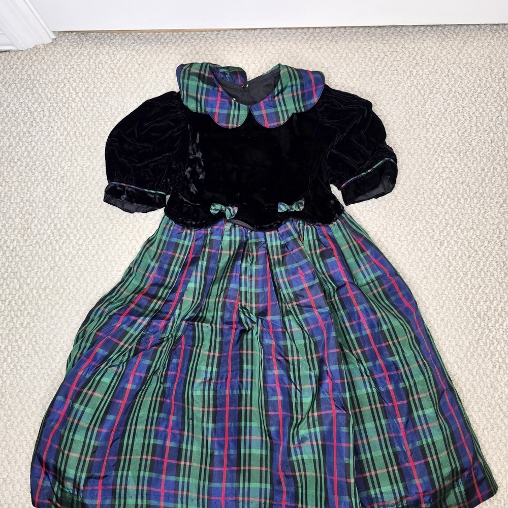 Vintage 80's Cary San FranciscoElegant Plaid Kids Formal Dress Size 4